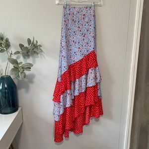 NY&Co Asymmetrical Floral and Polka Dot Tiered Maxi Skirt